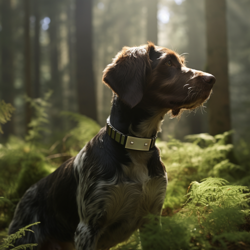 Dog with GPS Tracker Sniffing Tree