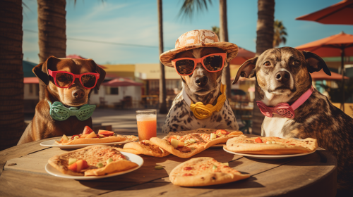 Dogs eating pizza California