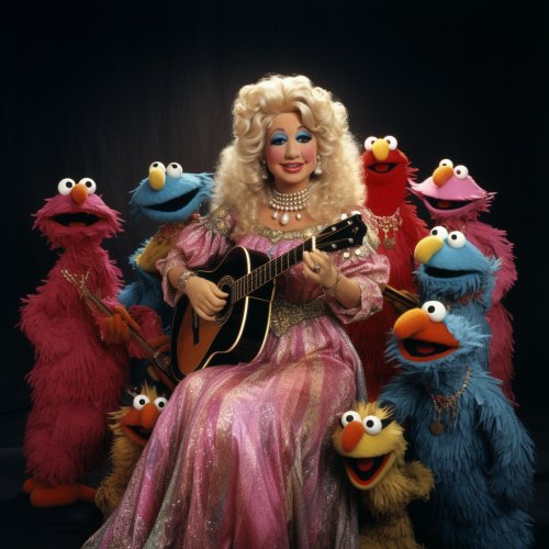Dolly Parton singing with Sesame Street muppets