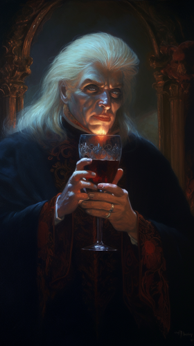 Illustration of Donald Trump as a Vampire drinking wine