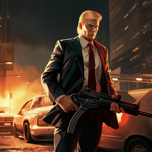 Donald Trump holding AK-47 GTA character