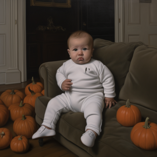 Cartoon illustration of Donald Trump in a baby Halloween costume