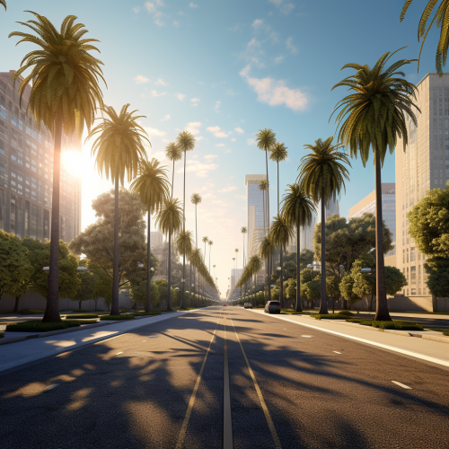 Picturesque avenue of California palm trees