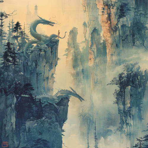 Dragons lounging on cliff mountains Dragons lounging on cliff mountains