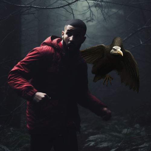 Drake running from Slender Man in dark forest