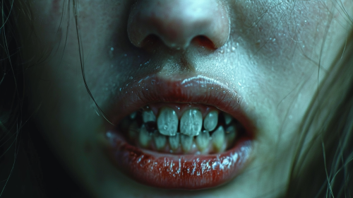 Dreamcore fangs female open mouth