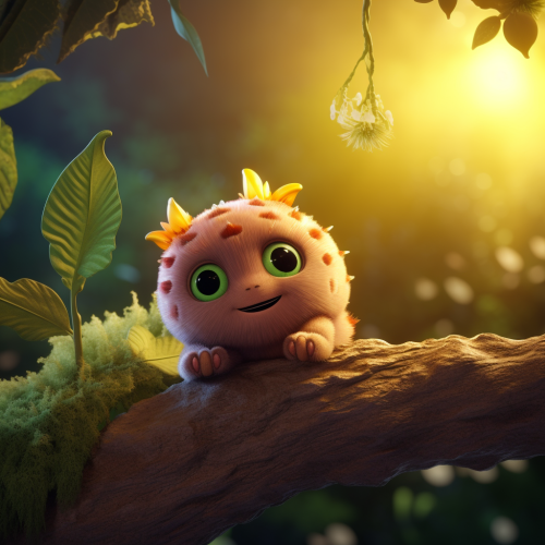 Super Detailed Dreaming Caterpillar on Tree