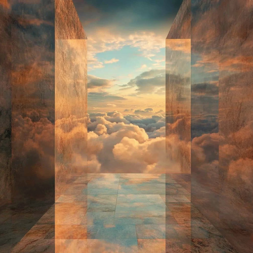 Dreamlike Corridor Reflection Clouds Sunset