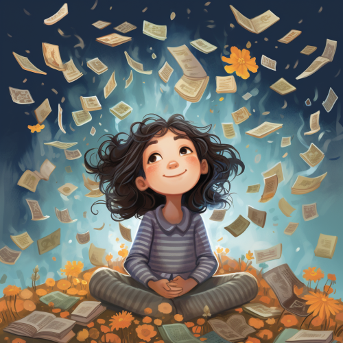 Lily surrounded by floating aspirations and money Lily surrounded by floating aspirations and money