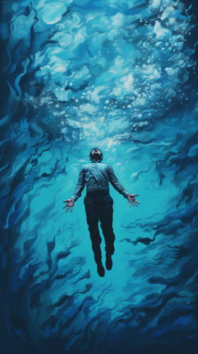 Image of drowning in blue background
