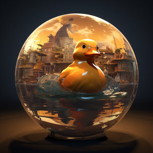 Cute duck playing with sphere
