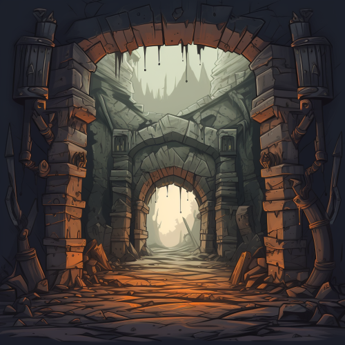 Cartoon dungeon frame with characters