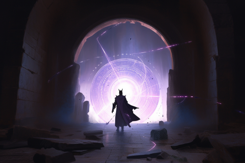 Mysterious tiefling cultist summoning power from swirling portal