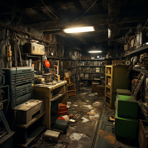 Dusty retro technology storage room