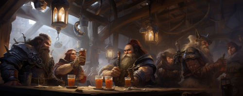 Dwarf warriors enjoying drinks at the tavern