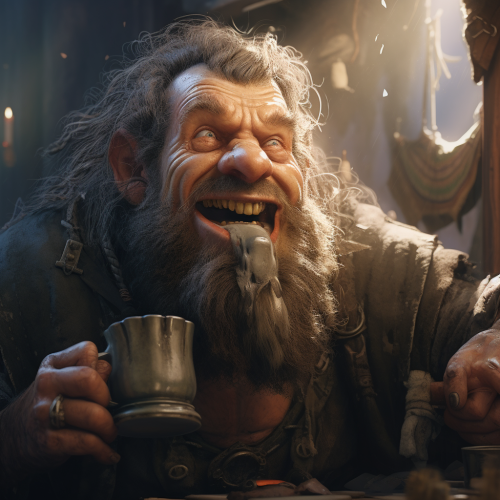 Close-up of dwarf's face being hit by a mug