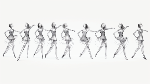 Pencil-drawn fashion croquis in swimsuits