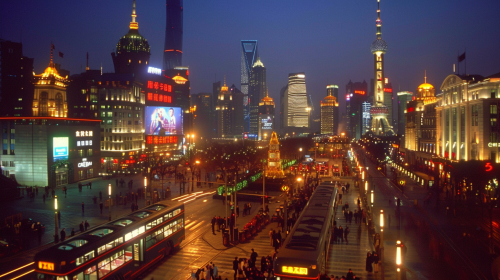 Busy Shanghai Cityscape Trams Busy Shanghai Cityscape Trams