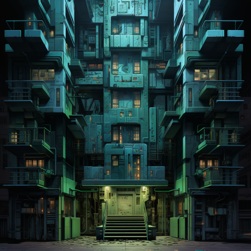 Dystopian Cyber City Apartment Entrance Facade