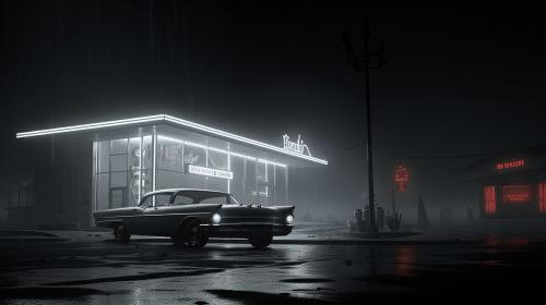 Dystopian movie poster with car accident and neon lights Dystopian movie poster with car accident and neon lights