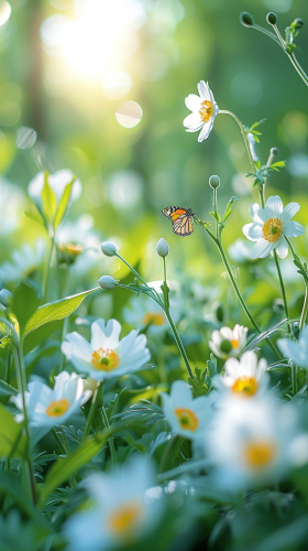 Forest meadow with white flowers Forest meadow with white flowers