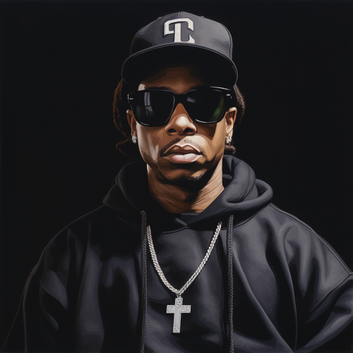 Eazy E portrait with LA Raiders cap and shades