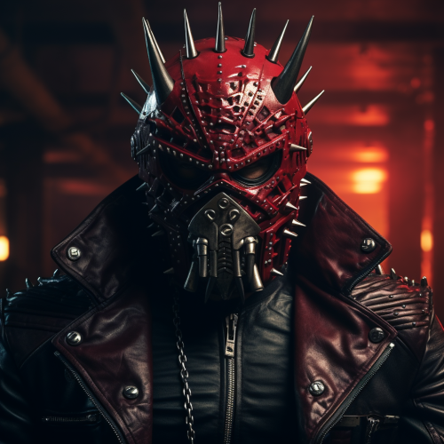 Rockstar wearing eccentric crimson leather outfit Rockstar wearing eccentric crimson leather outfit