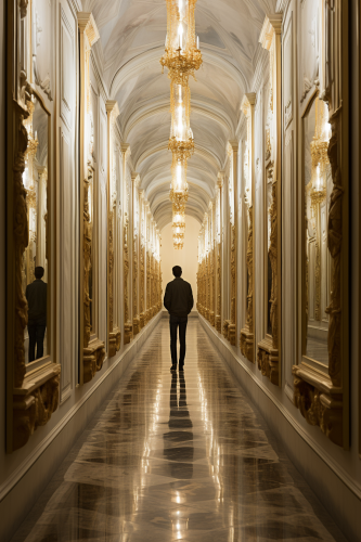 Portrait of a contemplative man in a corridor