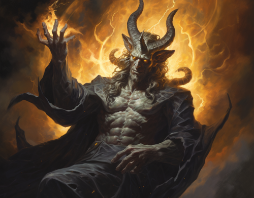 Educated devil holding universe knowledge