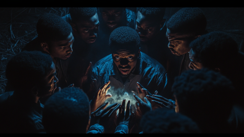 Group of Black Men Surrounding White Person