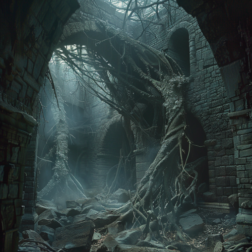 Dark and eerie ancient castle interior