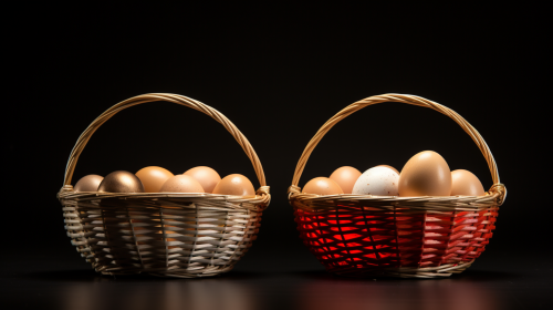 Two empty baskets with eggs