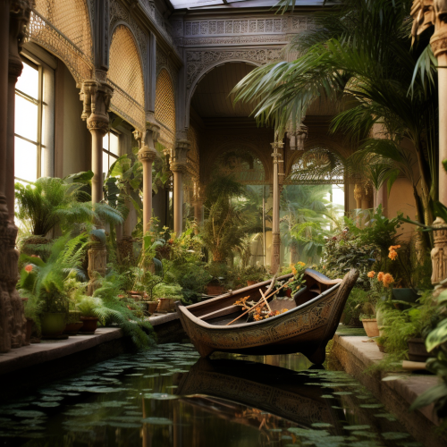 Egyptian antique garden with beautiful basin Egyptian antique garden with beautiful basin