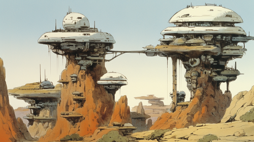 Egyptian Death Ceremony Artwork in Moebius Style