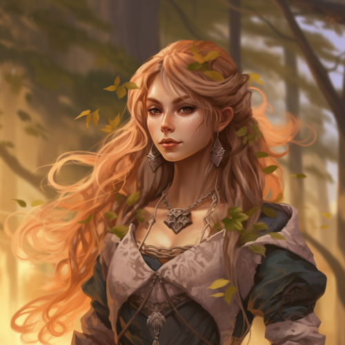 Eladrin female with long pointed ears and nature colored hair