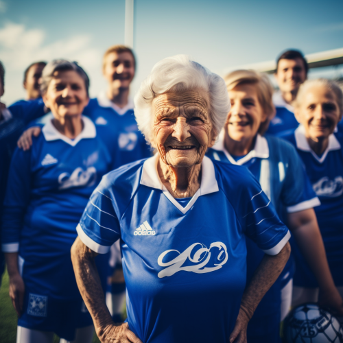 Elderly female football team in stadium