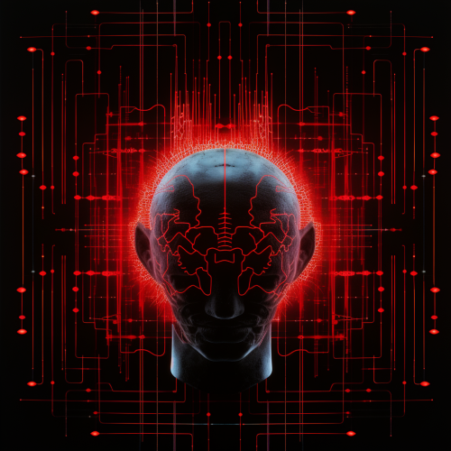 Red electroencephalogram on black background