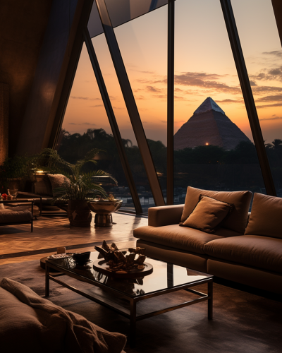 Elegant interior with pyramid view