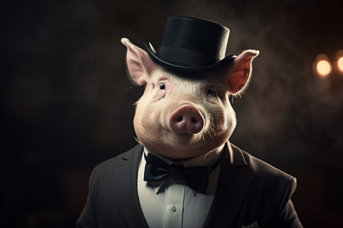 Stylish pig with Noculo, Bow Tie, Mustache, and Bowler Hat