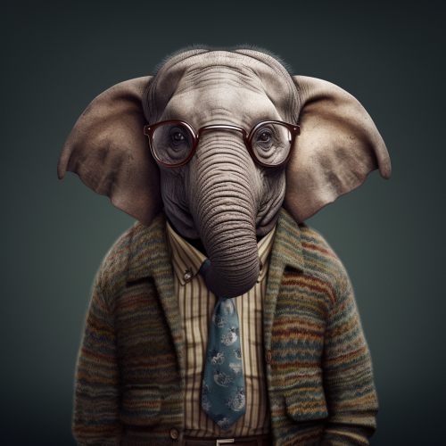 Adorable elephant with glasses and camera lens