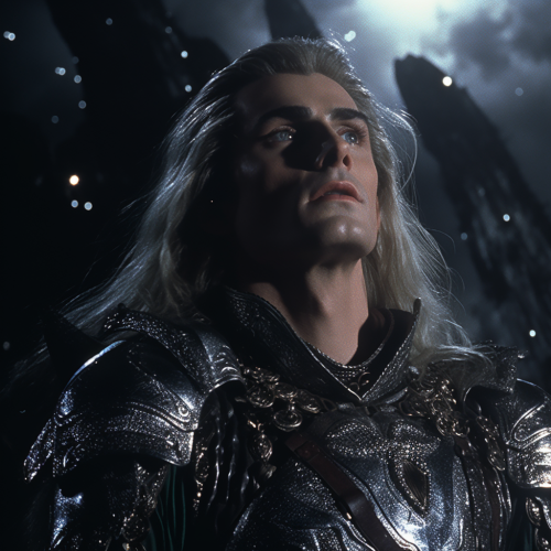 High Elf Warrior in Silver Armor under the Night Sky