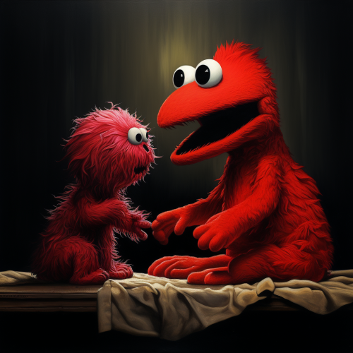 Adorable Elmo and TRex baby playing together
