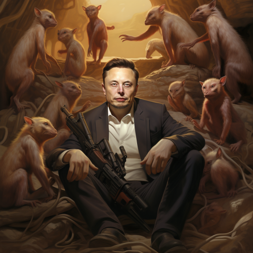 Elon Musk leading monkeys on Mars