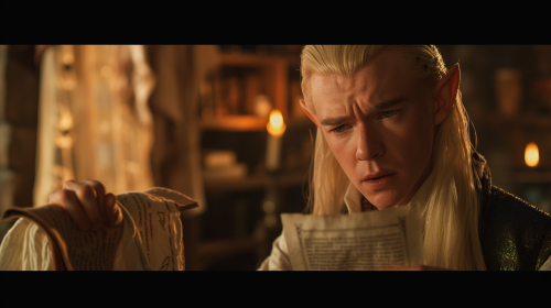 Closeup of Angry Elven Male Cleric with Parchment