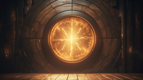 Golden wood elvish door in infinite universe