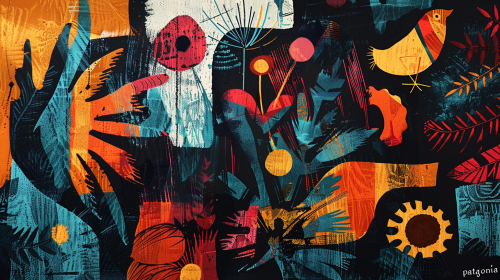 Abstract Orange Linocut Print Style Abstract Orange Linocut Print Style