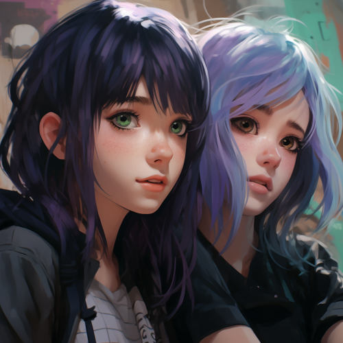 Two Emo Girls with Vibrant Purple Hair