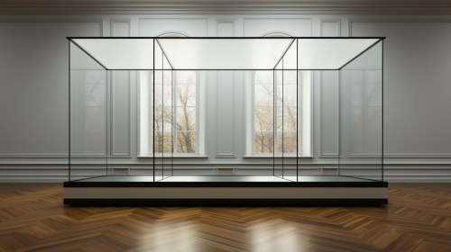Glass display case in an empty museum room