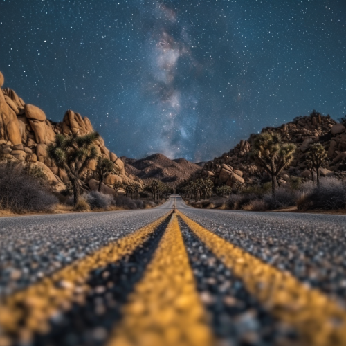 Night Stars Trees on Empty Road