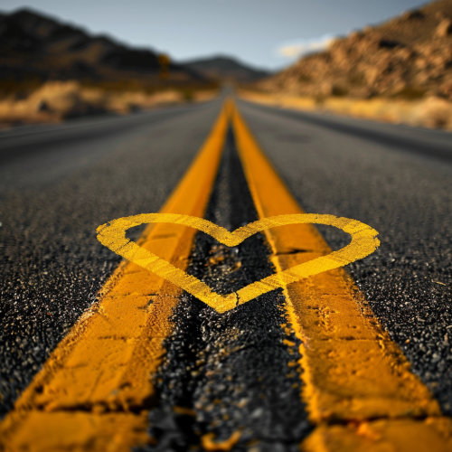 Heart silhouette on road photo